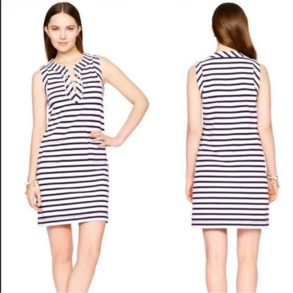 kate spade Navy and White Striped Sleeveless Lace-Up Shift Dress - Picture 1 of 10